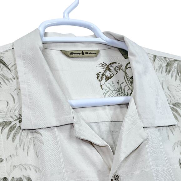 Tommy Bahama Palm Leaf Silk Shirt Mens XL Cream Button Up Short Sleeve Hawaiian - Picture 5 of 12